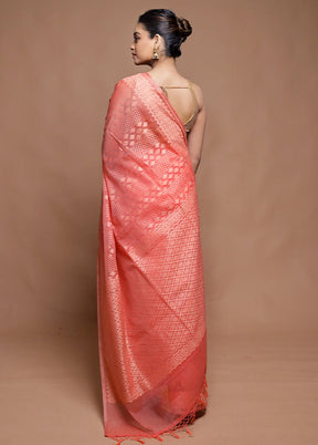 Peach Pure Cotton Saree With Blouse Piece