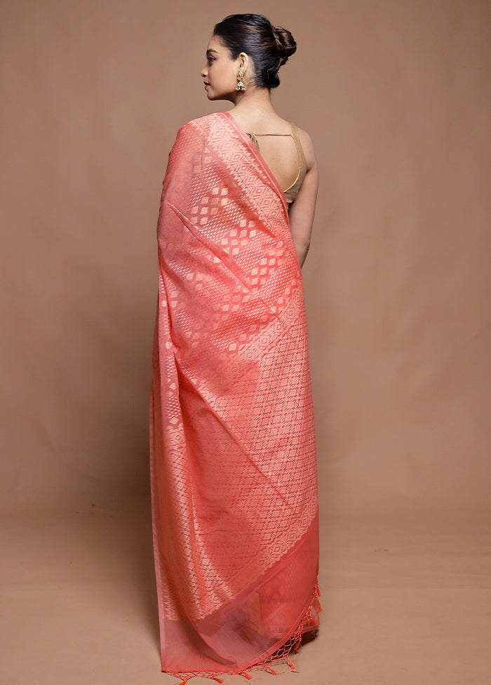 Peach Pure Cotton Saree With Blouse Piece