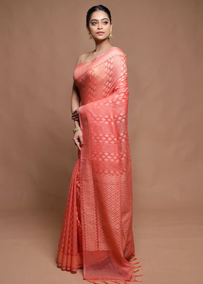 Peach Pure Cotton Saree With Blouse Piece