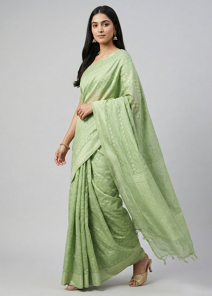 Green Pure Cotton Saree With Blouse Piece