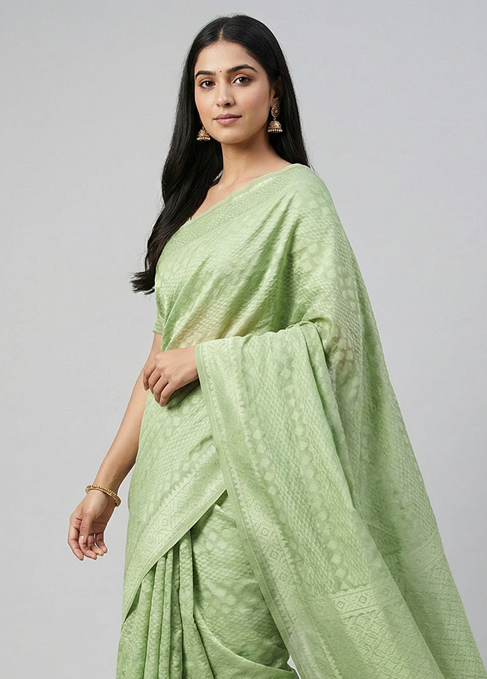 Green Pure Cotton Saree With Blouse Piece