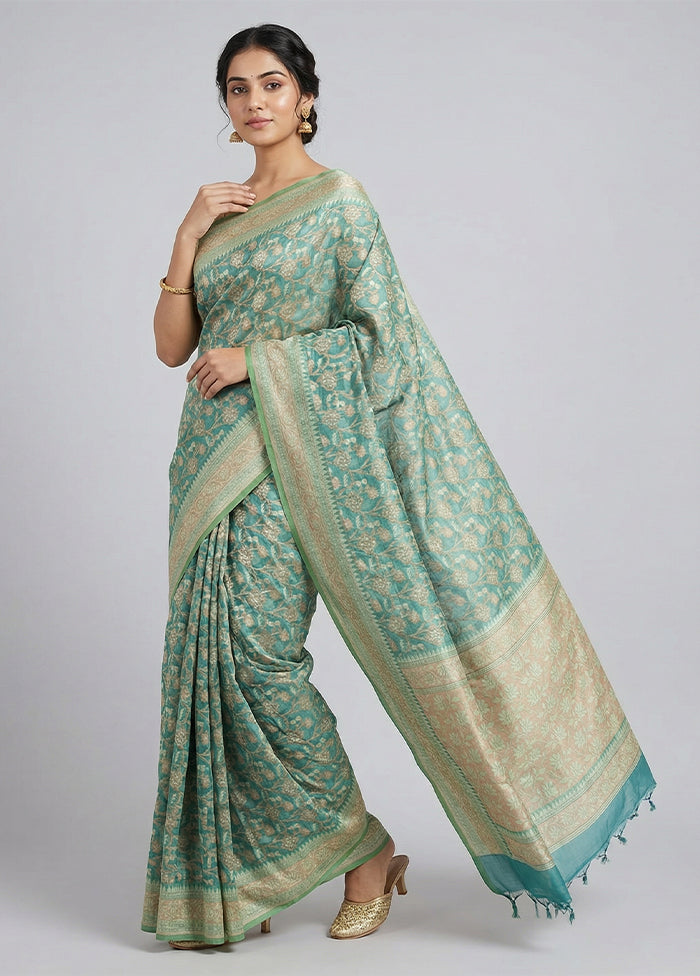 Green Kora Silk Saree With Blouse Piece