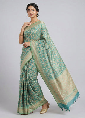 Green Kora Silk Saree With Blouse Piece