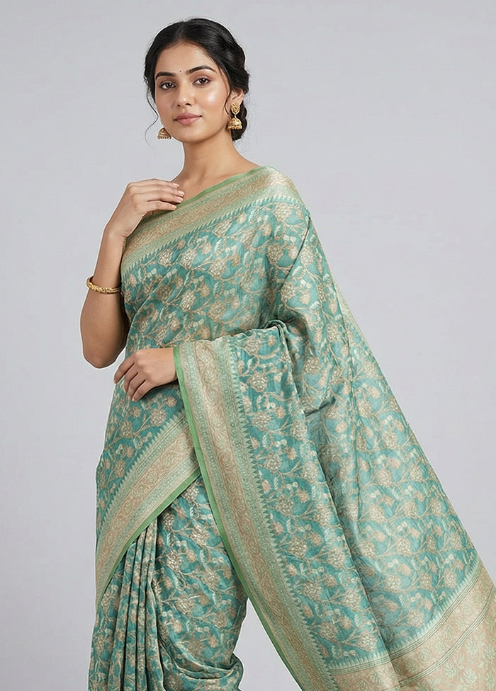 Green Kora Silk Saree With Blouse Piece