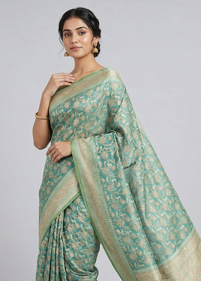 Green Kora Silk Saree With Blouse Piece