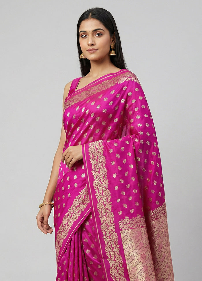 Pink Dupion Silk Saree With Blouse Piece