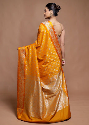 Yellow Dupion Silk Saree With Blouse Piece