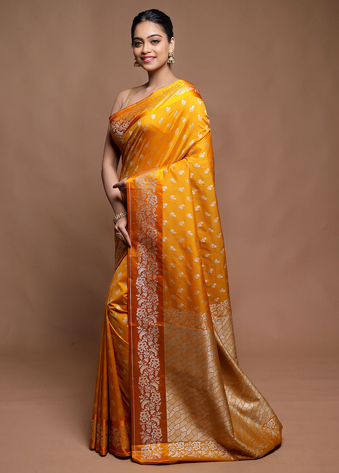 Yellow Dupion Silk Saree With Blouse Piece
