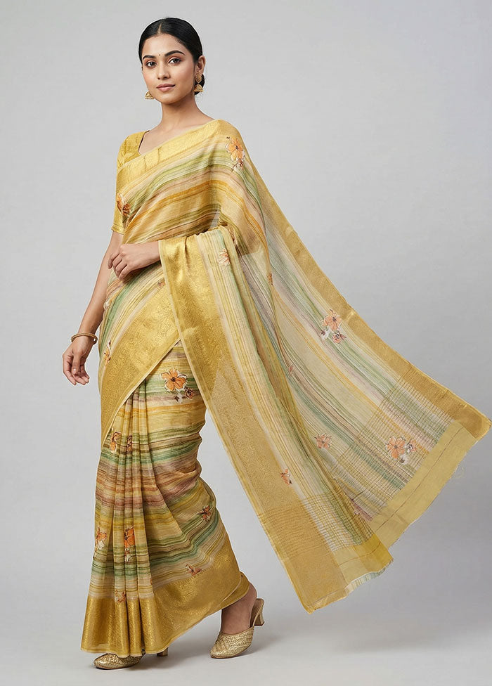 Green Chanderi Silk Saree With Blouse Piece