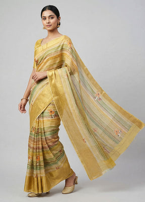 Green Chanderi Silk Saree With Blouse Piece