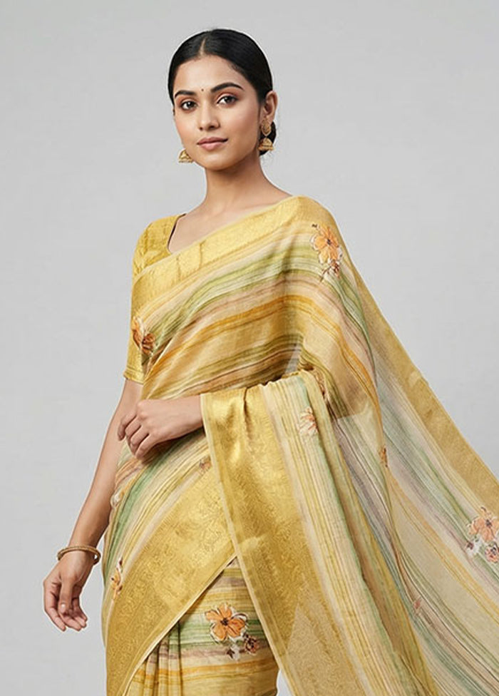 Green Chanderi Silk Saree With Blouse Piece
