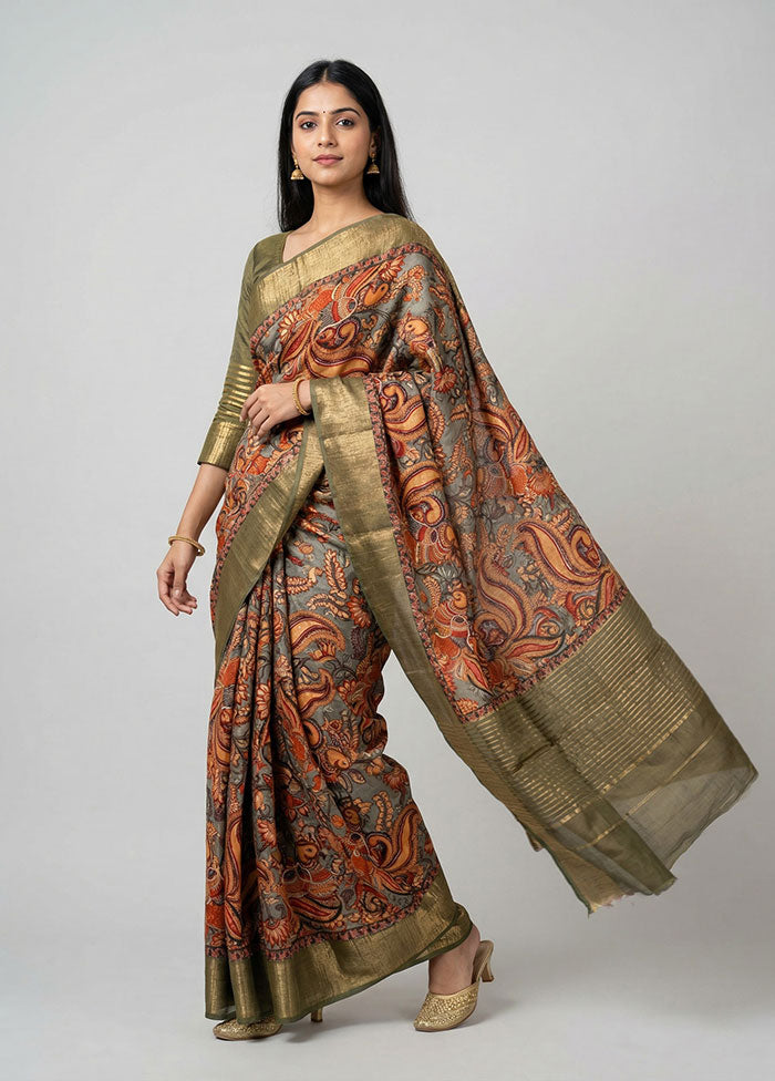 Green Chanderi Silk Saree With Blouse Piece