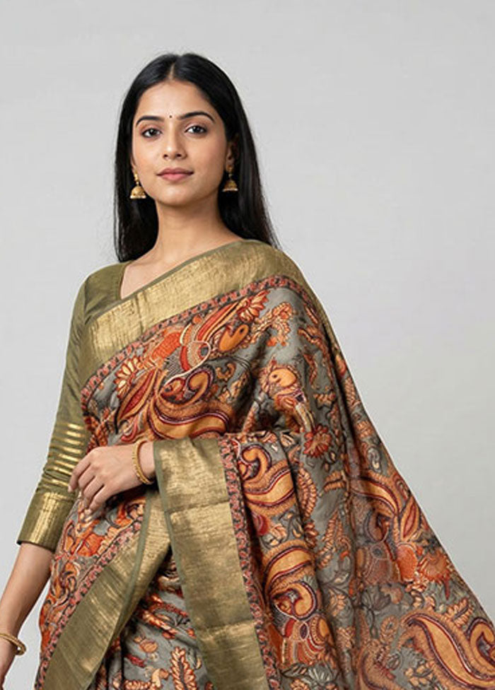 Green Chanderi Silk Saree With Blouse Piece