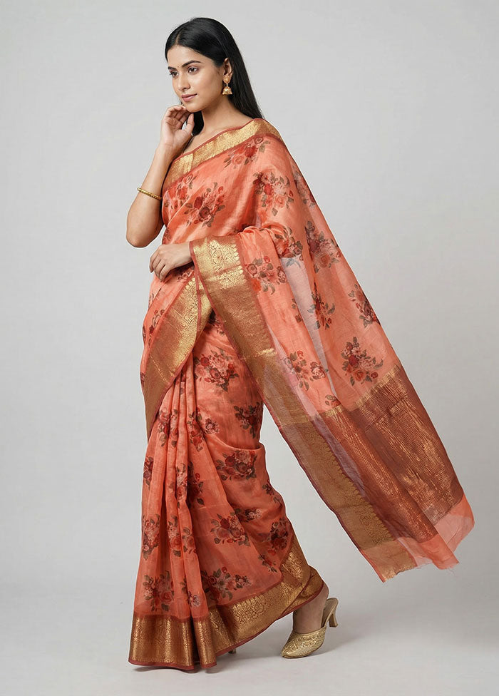 Pink Chanderi Silk Saree With Blouse Piece