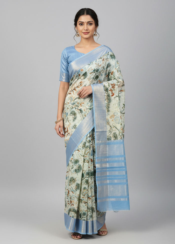 Grey Chanderi Silk Saree With Blouse Piece