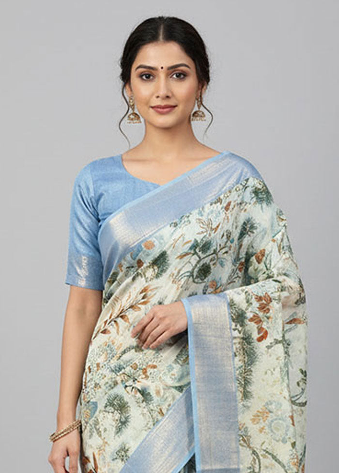 Grey Chanderi Silk Saree With Blouse Piece