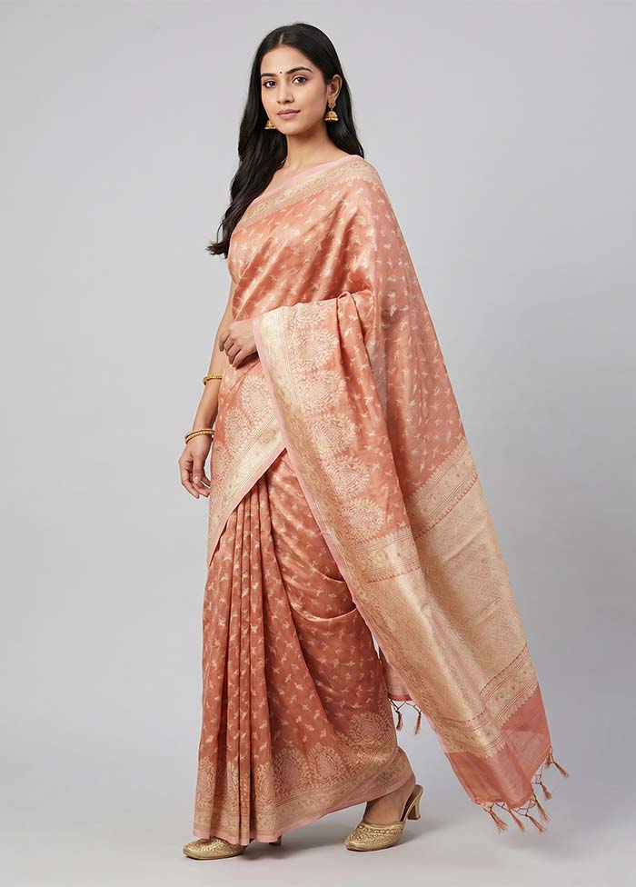 Orange Tissue Silk Saree With Blouse Piece