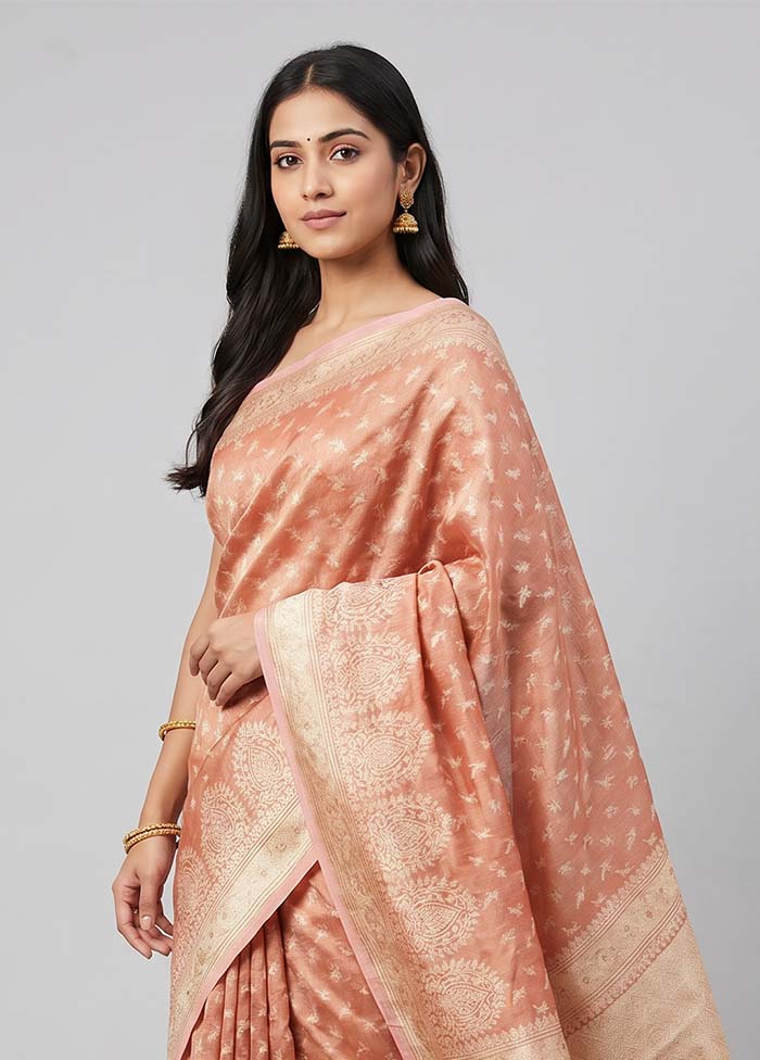 Orange Tissue Silk Saree With Blouse Piece