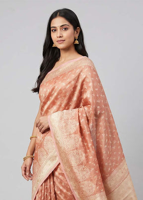 Orange Tissue Silk Saree With Blouse Piece