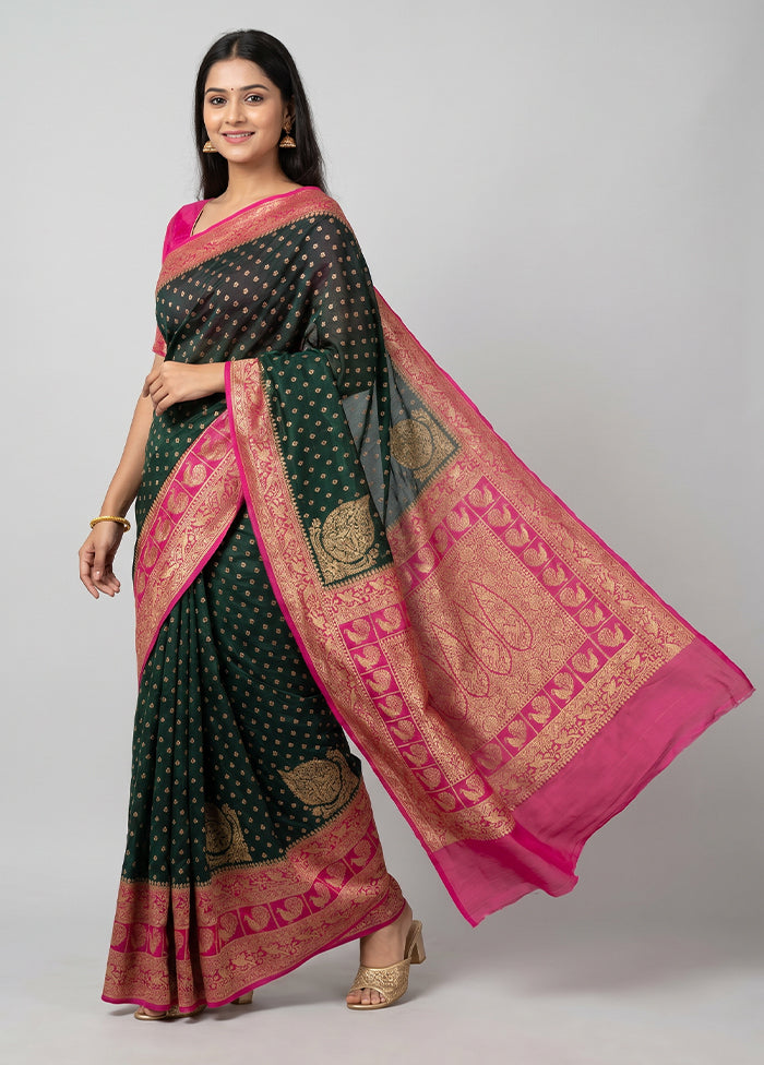 Black Handloom Pure Georgette Saree With Blouse Piece