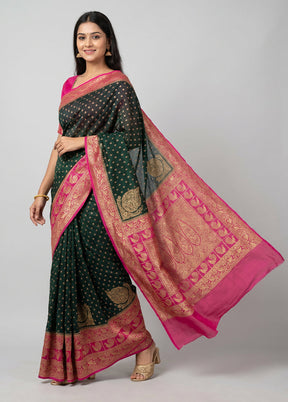 Black Handloom Pure Georgette Saree With Blouse Piece