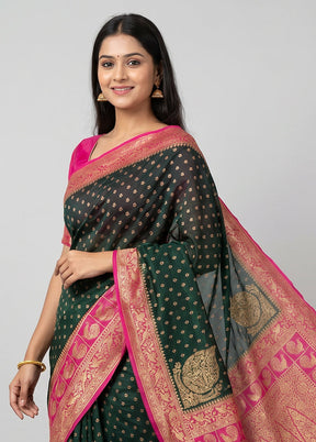 Black Handloom Pure Georgette Saree With Blouse Piece