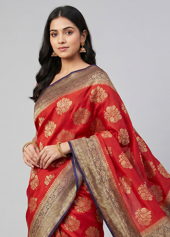 Red Handloom Pure Georgette Saree With Blouse Piece