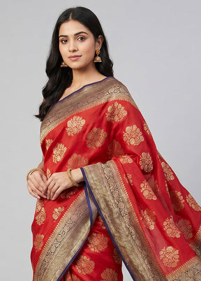 Red Handloom Pure Georgette Saree With Blouse Piece