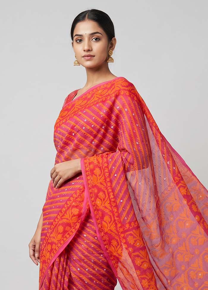 Purple Jamdani Cotton Saree Without Blouse Piece