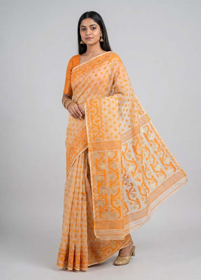 Cream Jamdani Cotton Saree Without Blouse Piece