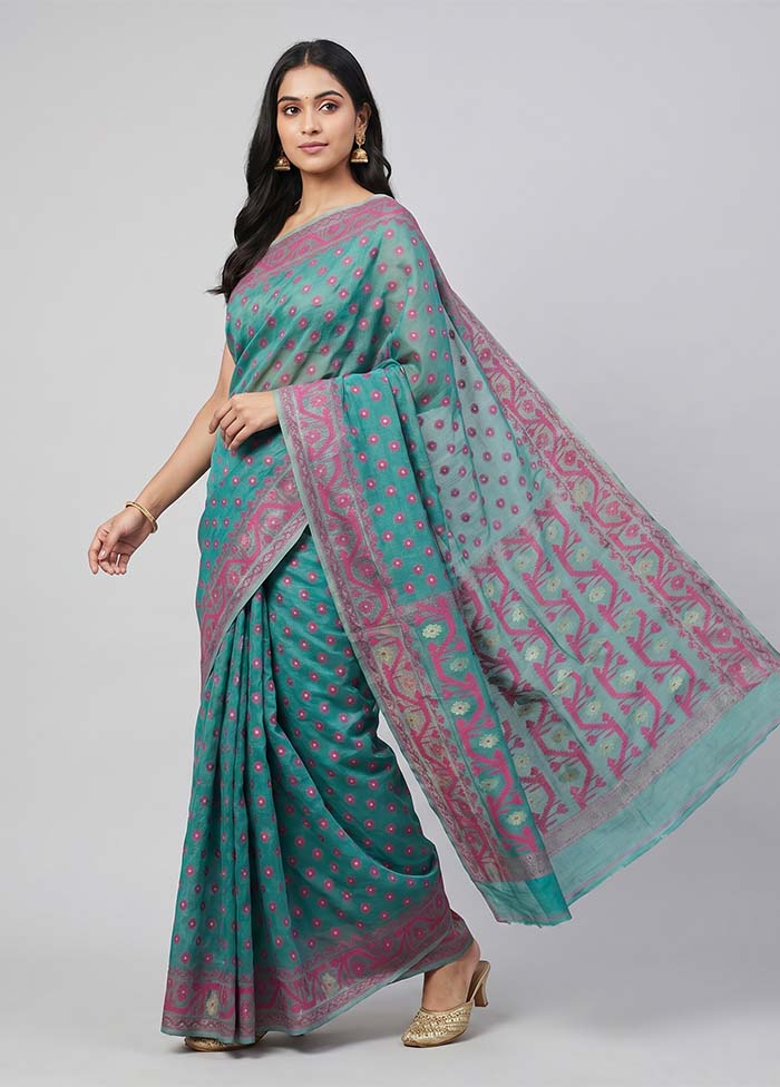 Green Jamdani Cotton Saree Without Blouse Piece