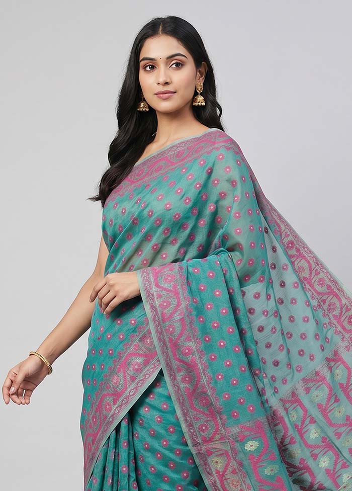 Green Jamdani Cotton Saree Without Blouse Piece
