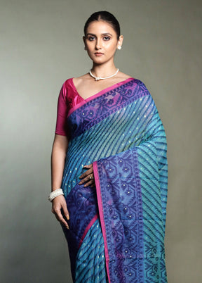 Green Tant Jamdani Saree Without Blouse Piece