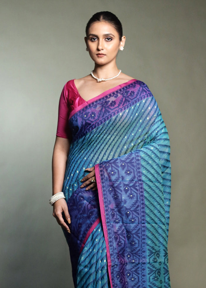Green Tant Jamdani Saree Without Blouse Piece