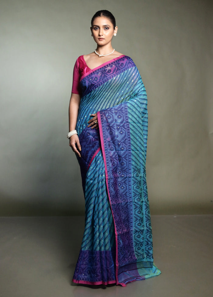 Green Tant Jamdani Saree Without Blouse Piece
