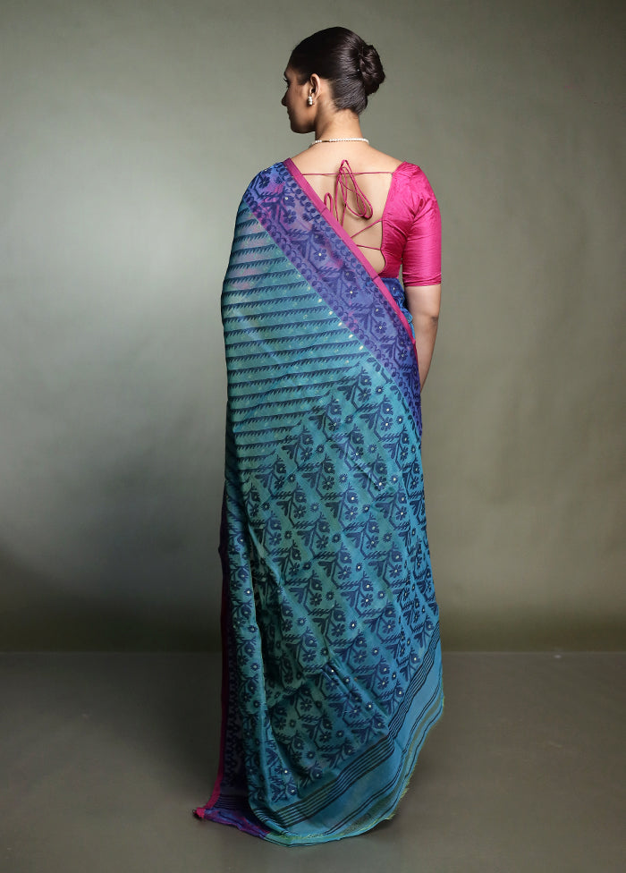 Green Tant Jamdani Saree Without Blouse Piece
