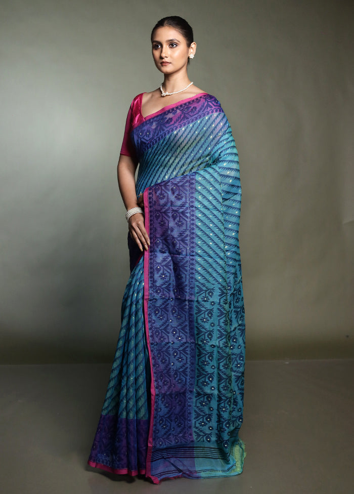 Green Tant Jamdani Saree Without Blouse Piece