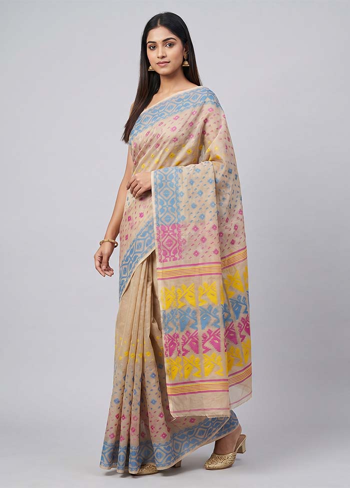 Grey Jamdani Cotton Saree Without Blouse Piece