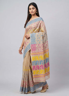 Grey Jamdani Cotton Saree Without Blouse Piece