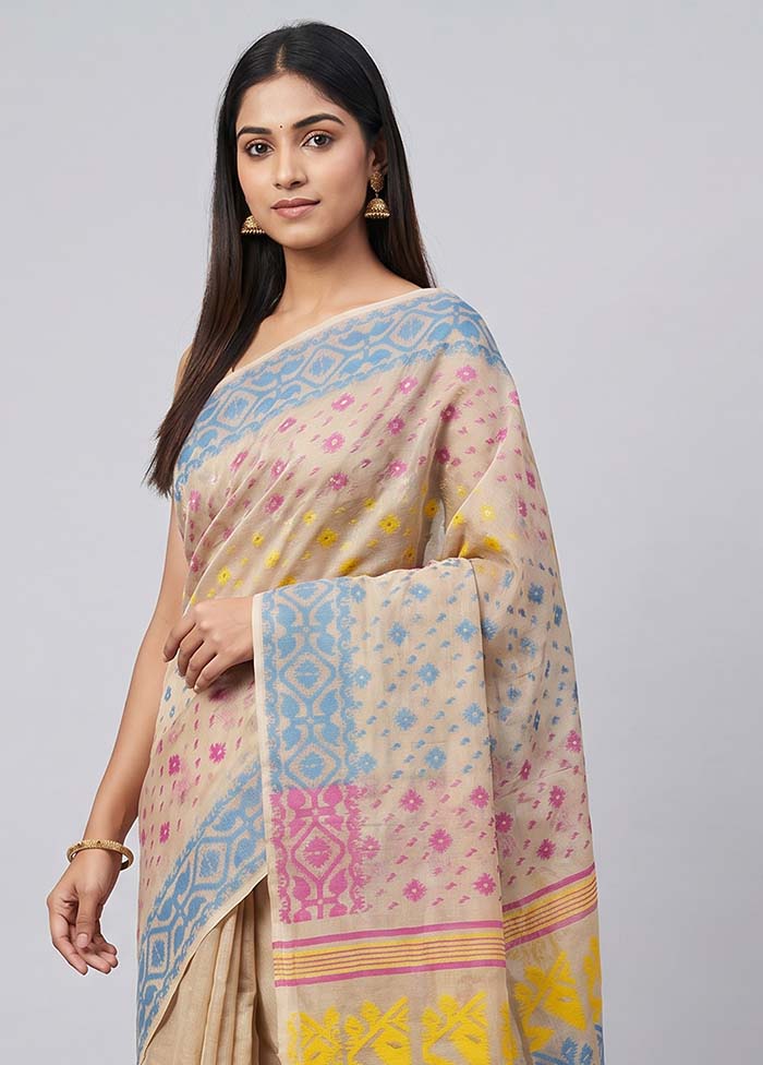 Grey Jamdani Cotton Saree Without Blouse Piece