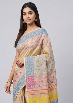 Grey Jamdani Cotton Saree Without Blouse Piece