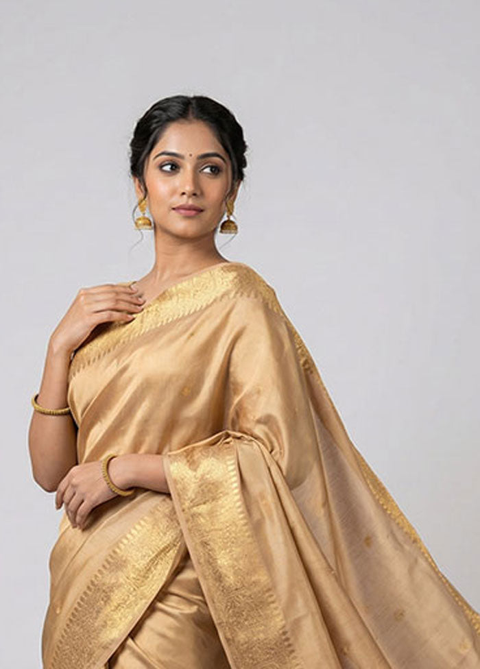 Cream Handloom Kanchipuram Pure Silk Saree With Blouse Piece