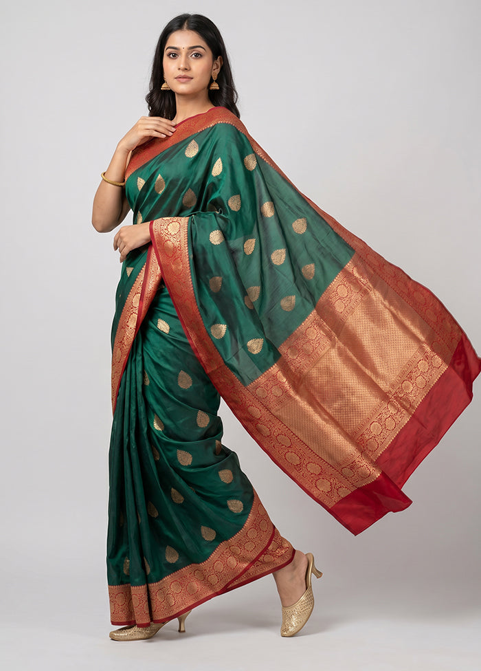 Green Handloom Katan Pure Silk Saree With Blouse Piece