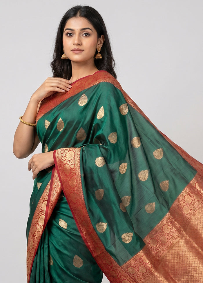 Green Handloom Katan Pure Silk Saree With Blouse Piece