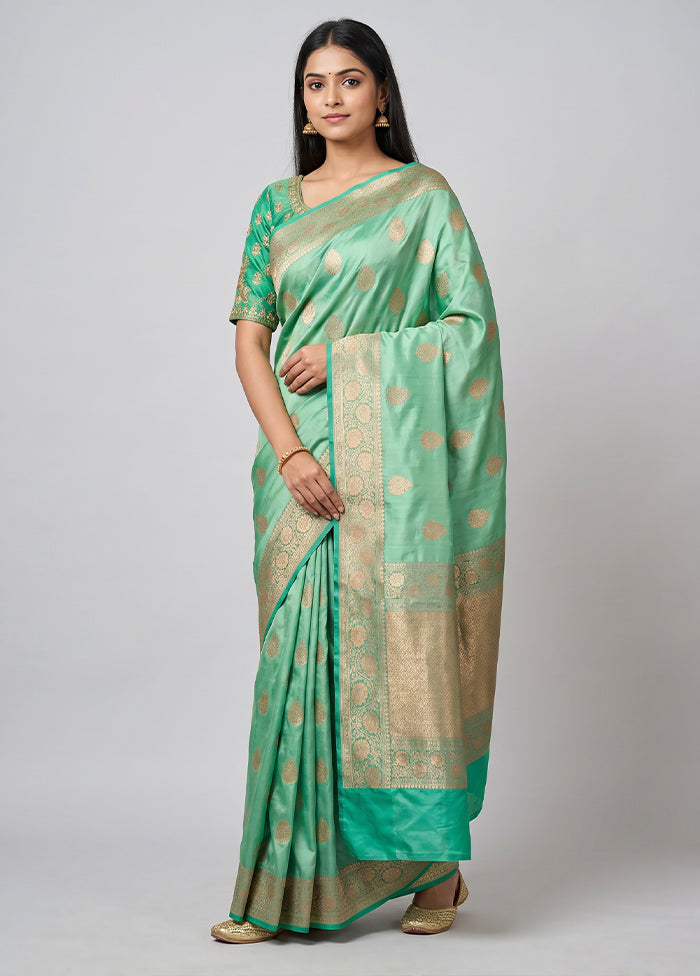 Green Handloom Katan Pure Silk Saree With Blouse Piece