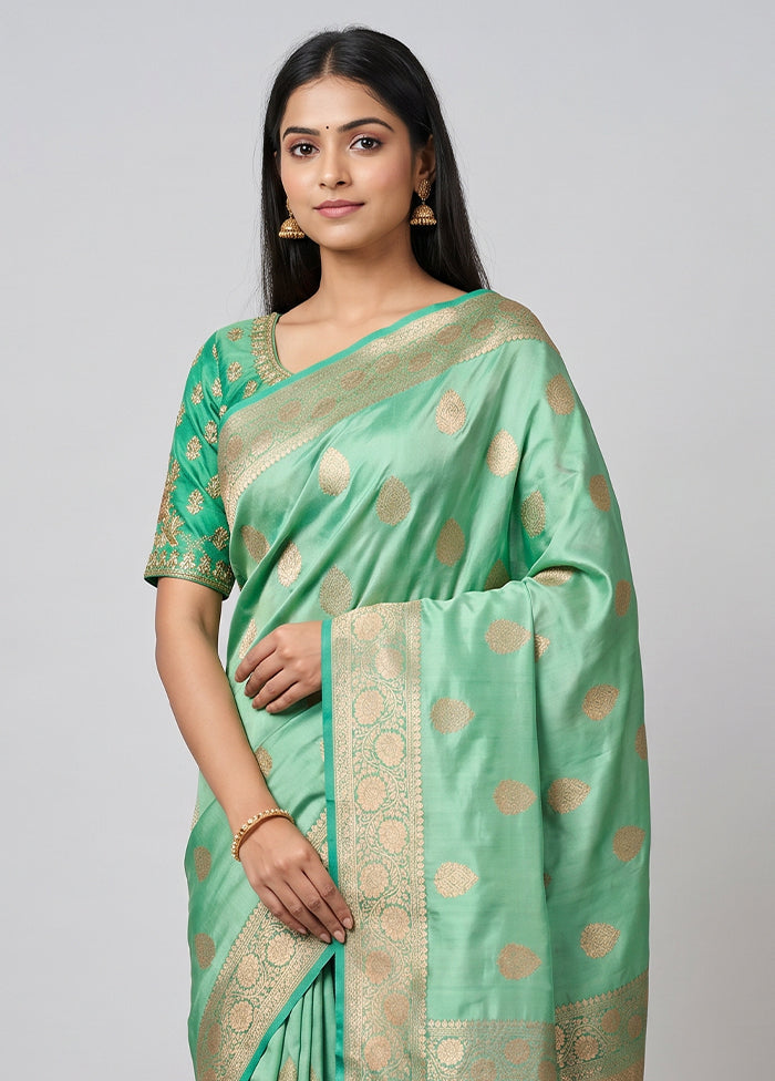 Green Handloom Katan Pure Silk Saree With Blouse Piece
