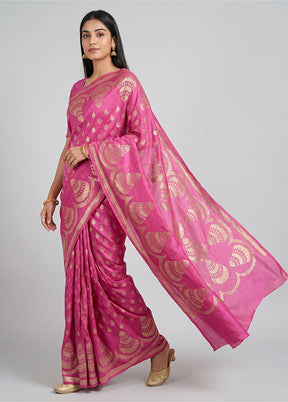 Pink Banarasi Silk Saree With Blouse Piece