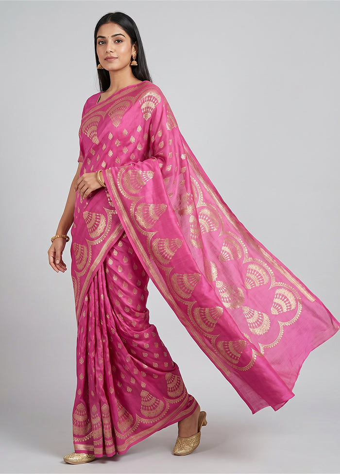 Pink Banarasi Silk Saree With Blouse Piece