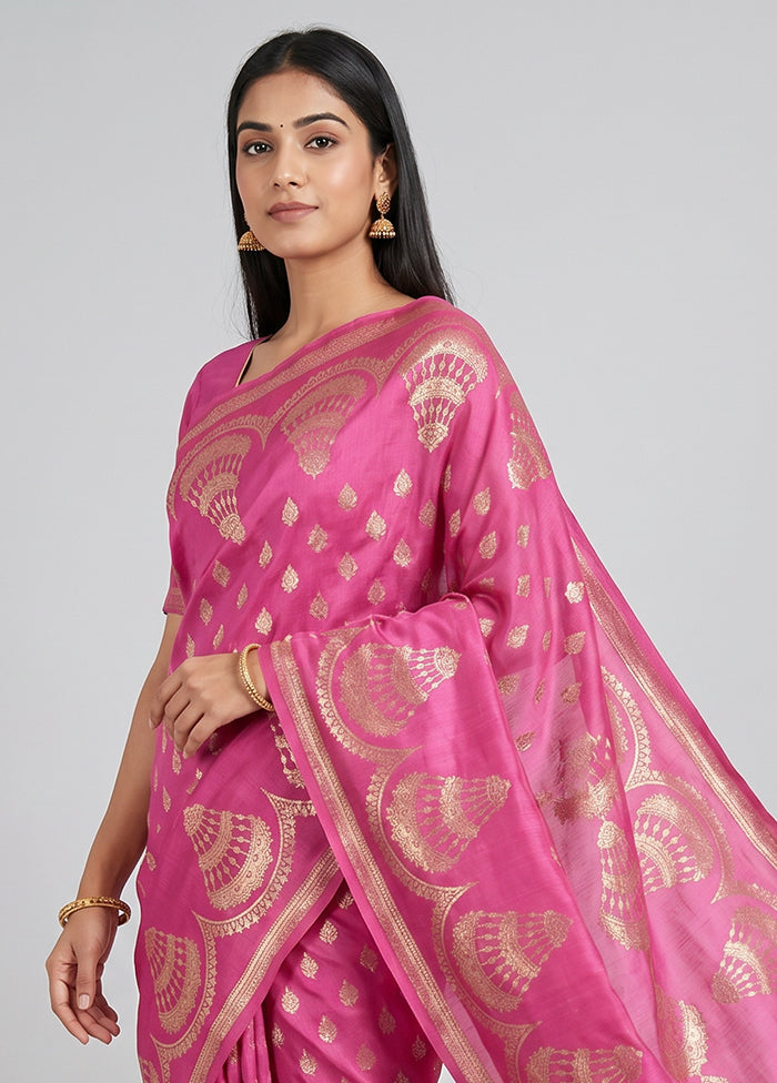 Pink Banarasi Silk Saree With Blouse Piece