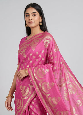Pink Banarasi Silk Saree With Blouse Piece